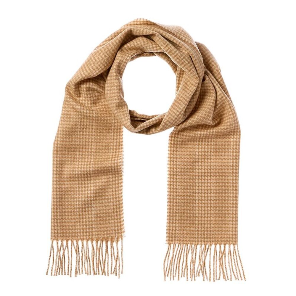 Amicale Cashmere Houndstooth Cashmere Scarf, Brown